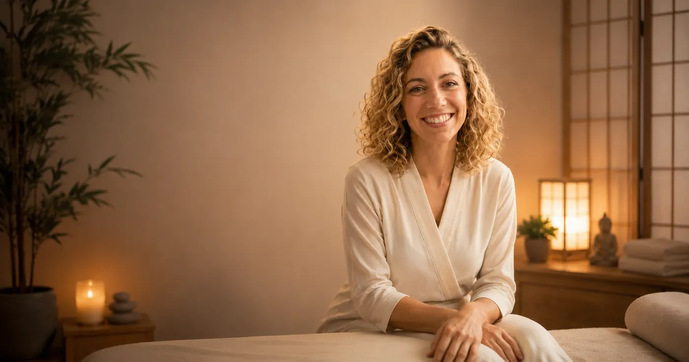 Bárbara Couto numa sala de terapia de Shiatsu